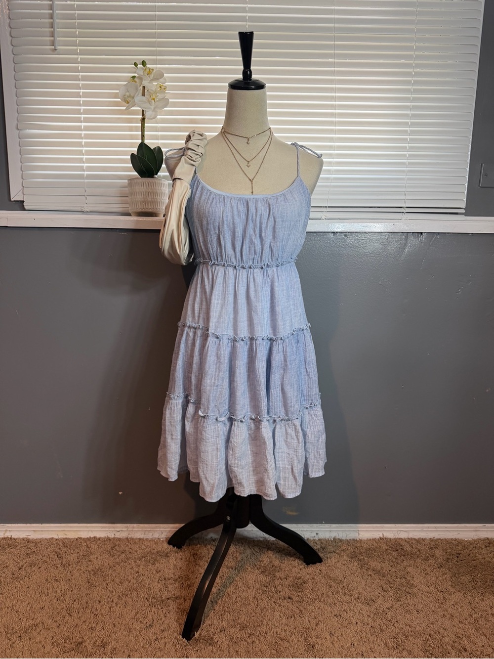 Pink Lily Light Blue Tiered Sundress Size M